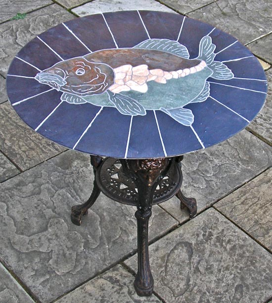 Fish Mosaic Table showing legs